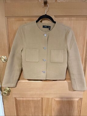Theory Cropped Camel Wool-Blend Boxy Jacket, size xs/small